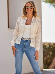 Sosandar Cream Lace Summer Bomber Jacket - Image 1 of 5