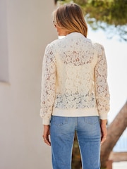 Sosandar Cream Lace Summer Bomber Jacket - Image 2 of 5