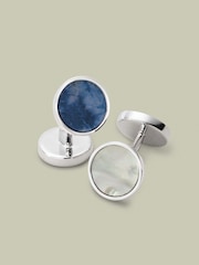 Charles Tyrwhitt Mother Of Pearl And Sodalite Blue Evening Cufflink - Slika 1 od 2