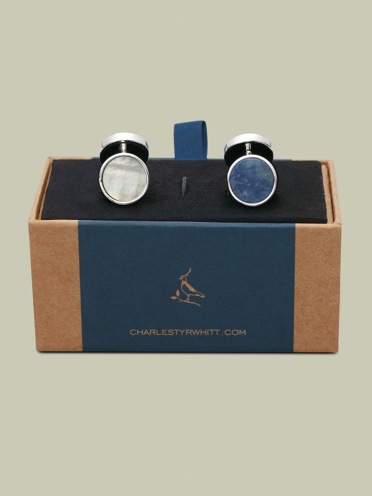 Charles Tyrwhitt Mother Of Pearl And Sodalite Blue Evening Cufflink - Slika 2 od 2