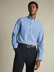 Plavo - Charles Tyrwhitt Button-Down Stretch Washed Poplin Classic Fit Shirt - Slika 1 od 5