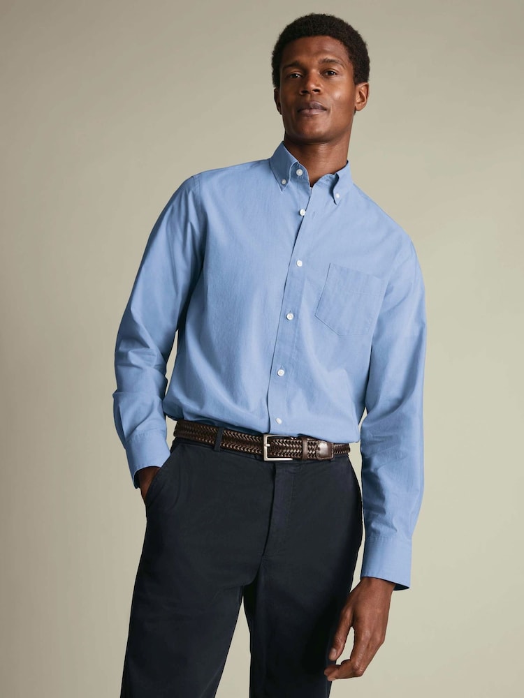 Plavo - Charles Tyrwhitt Button-Down Stretch Washed Poplin Classic Fit Shirt - Slika 1 od 5