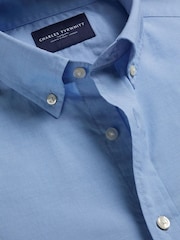 Plavo - Charles Tyrwhitt Button-Down Stretch Washed Poplin Classic Fit Shirt - Slika 4 od 5