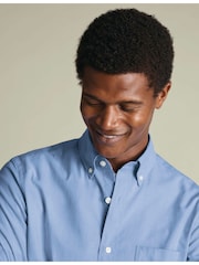 Charles Tyrwhitt Blue Stripe Stretch Washed Poplin Shirt - Image 2 of 5
