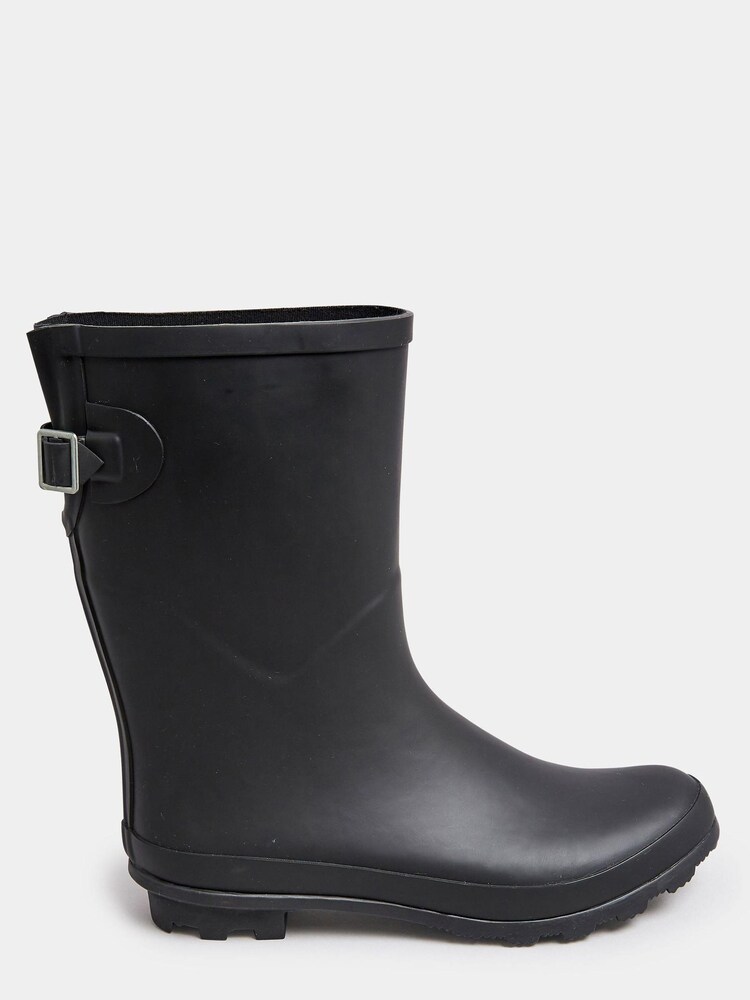 Yours Curve Black Wide Fit Mid Calf Adjustable Welly Boots - Image 1 of 4