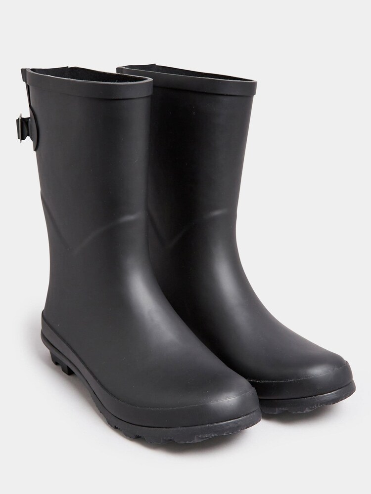 Yours Curve Black Wide Fit Mid Calf Adjustable Welly Boots - Image 2 of 4