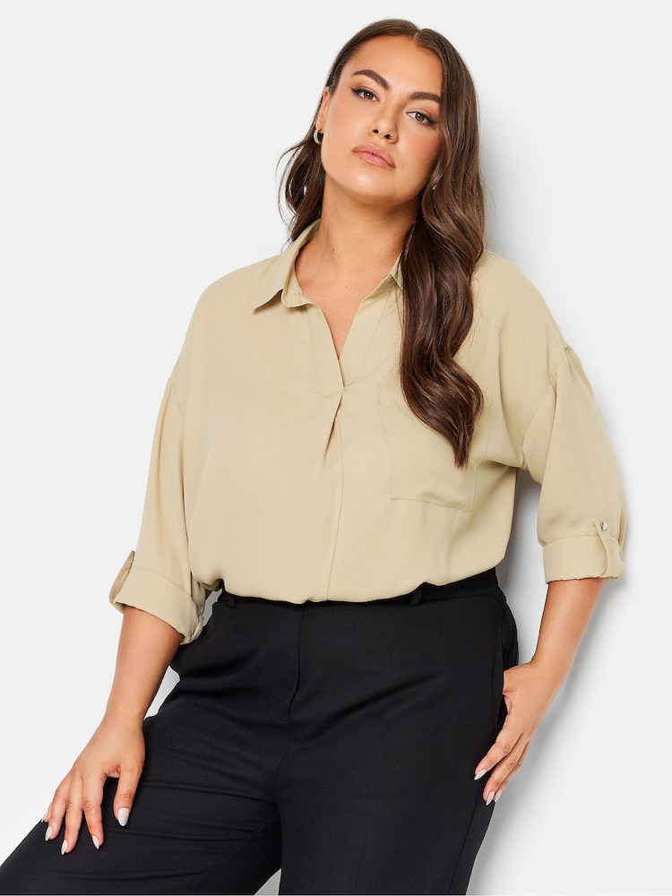 Yours Curve Natural Long Sleeved Half Placket Blouse - Image 1 of 5 Yours Curve Natural Long Sleeved Half Placket Blouse - Image 1 of 5
