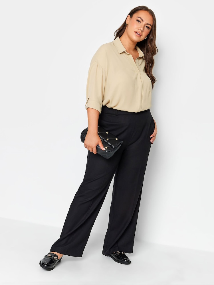 Yours Curve Natural Long Sleeved Half Placket Blouse - Image 2 of 5 Yours Curve Natural Long Sleeved Half Placket Blouse - Image 2 of 5