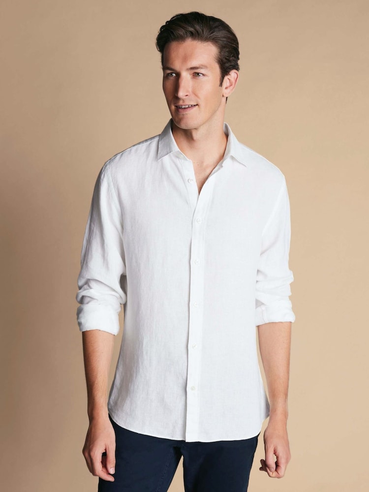 Charles Tyrwhitt White Pure Linen Slim Fit Shirt - Image 1 of 7