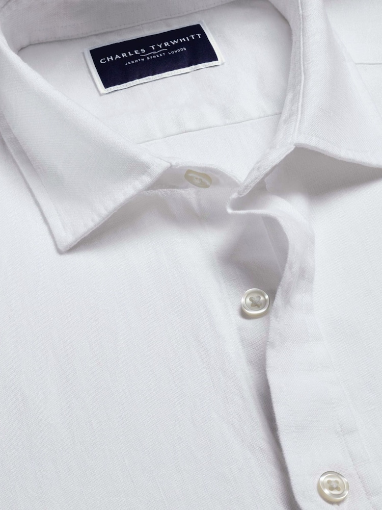 Charles Tyrwhitt White Pure Linen Slim Fit Shirt - Image 7 of 7