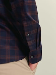 Charles Tyrwhitt Navy Blue Amber Large Check Non-Iron Twill Classic Fit Shirt - Image 4 of 6