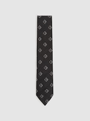 Reiss Charcoal Grey Fazio Wool-Silk Diamond-Medallion Unlined Tie - Image 2 of 5