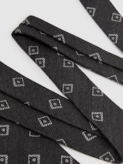 Reiss Charcoal Grey Fazio Wool-Silk Diamond-Medallion Unlined Tie - Image 3 of 5