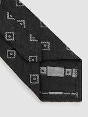 Reiss Charcoal Grey Fazio Wool-Silk Diamond-Medallion Unlined Tie - Image 4 of 5