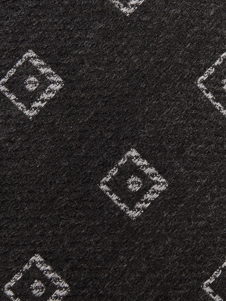 Reiss Charcoal Grey Fazio Wool-Silk Diamond-Medallion Unlined Tie - Image 5 of 5 Reiss Charcoal Grey Fazio Wool-Silk Diamond-Medallion Unlined Tie - Image 5 of 5