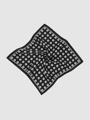Reiss Black Quadro Silk Geometric Medallion-Print Pocket Square - Image 1 of 4