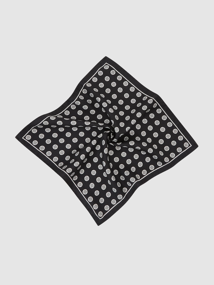 Reiss Black Quadro Silk Geometric Medallion-Print Pocket Square - Image 1 of 4 Reiss Black Quadro Silk Geometric Medallion-Print Pocket Square - Image 1 of 4