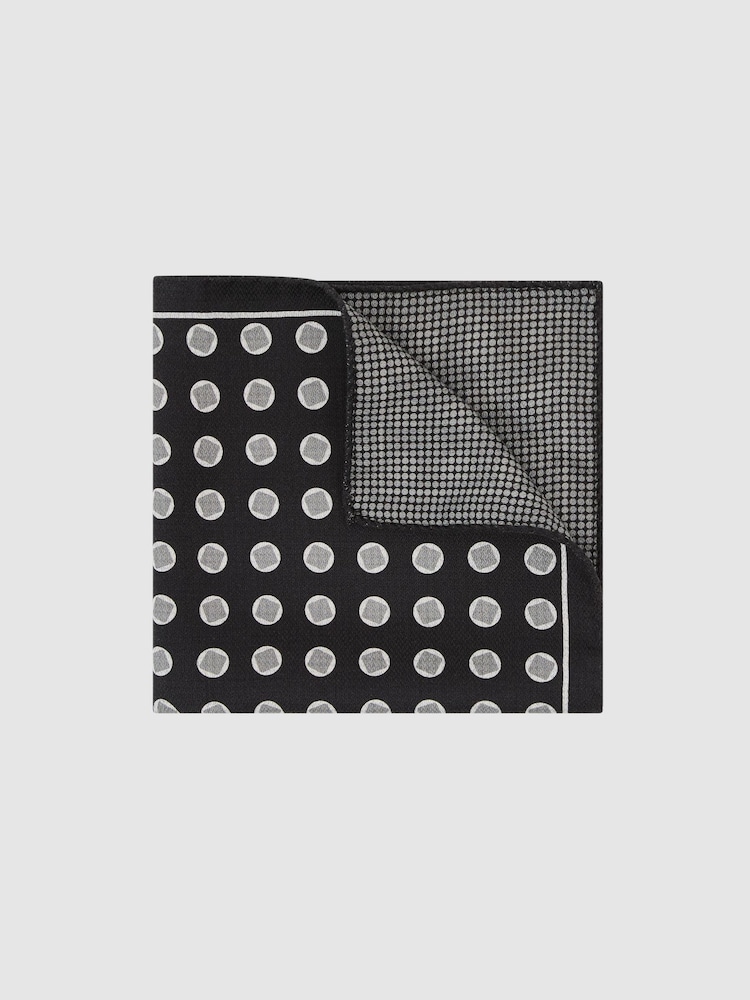 Reiss Black Quadro Silk Geometric Medallion-Print Pocket Square - Image 2 of 4 Reiss Black Quadro Silk Geometric Medallion-Print Pocket Square - Image 2 of 4