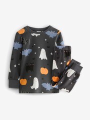 Charcoal Grey Ghost Pumpkin Halloween 100% Cotton Pyjamas 1 Pack (9mths-12yrs) - Image 1 of 4