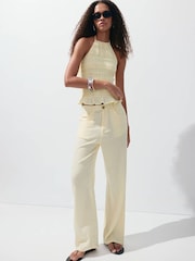 Mango Yellow Straight-Leg Cotton Trousers - Image 1 of 7