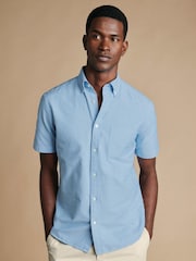 Charles Tyrwhitt Sky Blue Short Sleeve Button-Down Stretch Washed Oxford Shirt - Image 1 of 5