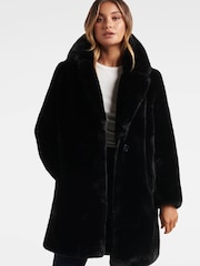 Forever New Black Cayte Faux Fur Coat - Image 1 of 7
