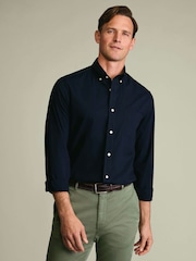 Mornarica Plavo - Charles Tyrwhitt Button-Down Stretch Washed Poplin Classic Fit Shirt - Slika 1 od 6