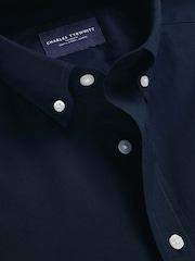 Mornarica Plavo - Charles Tyrwhitt Button-Down Stretch Washed Poplin Classic Fit Shirt - Slika 4 od 6