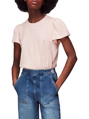 Whistles Pink 100% Cotton Frill Sleeve T-Shirt - Image 1 of 4