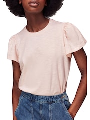 Whistles Pink 100% Cotton Frill Sleeve T-Shirt - Image 3 of 4