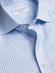 Charles Tyrwhitt Blue MIDI Grid Non-iron Twill Cutaway Slim Fit Shirt - Image 6 of 7