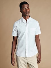 Charles Tyrwhitt White Short Sleeve Button-Down Stretch Washed Oxford Shirt - Image 1 of 6