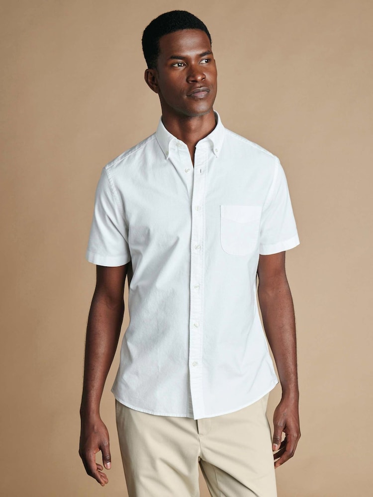 Charles Tyrwhitt White Short Sleeve Button-Down Stretch Washed Oxford Shirt - Image 1 of 6 Charles Tyrwhitt White Short Sleeve Button-Down Stretch Washed Oxford Shirt - Image 1 of 6