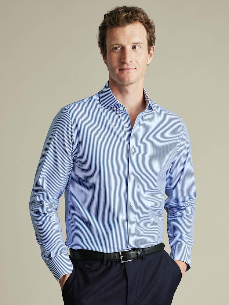 Charles Tyrwhitt Royal Blue Non-Iron Performance Stripe Slim Fit Shirt - Image 1 of 7 Charles Tyrwhitt Royal Blue Non-Iron Performance Stripe Slim Fit Shirt - Image 1 of 7