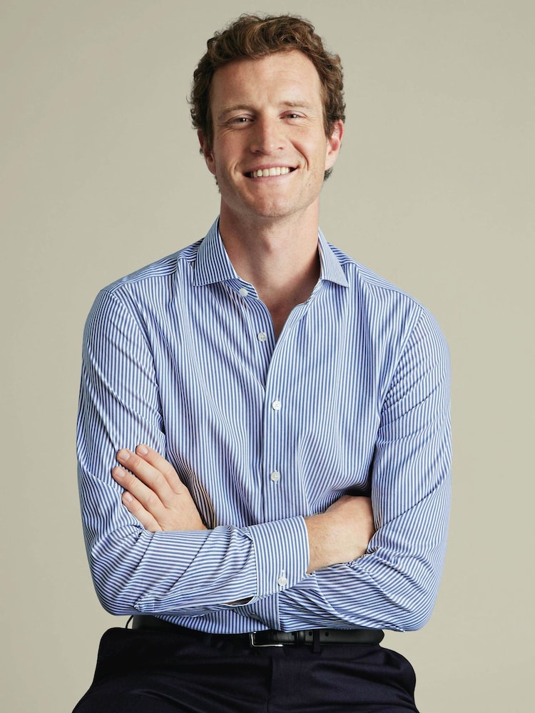 Charles Tyrwhitt Royal Blue Non-Iron Performance Stripe Slim Fit Shirt - Image 2 of 7 Charles Tyrwhitt Royal Blue Non-Iron Performance Stripe Slim Fit Shirt - Image 2 of 7
