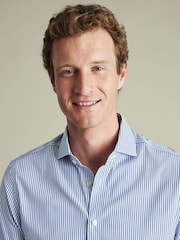 Charles Tyrwhitt Royal Blue Non-Iron Performance Stripe Slim Fit Shirt - Image 3 of 7