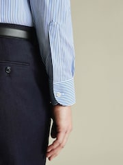 Charles Tyrwhitt Royal Blue Non-Iron Performance Stripe Slim Fit Shirt - Image 4 of 7
