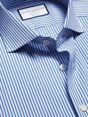 Charles Tyrwhitt Royal Blue Non-Iron Performance Stripe Slim Fit Shirt - Image 6 of 7
