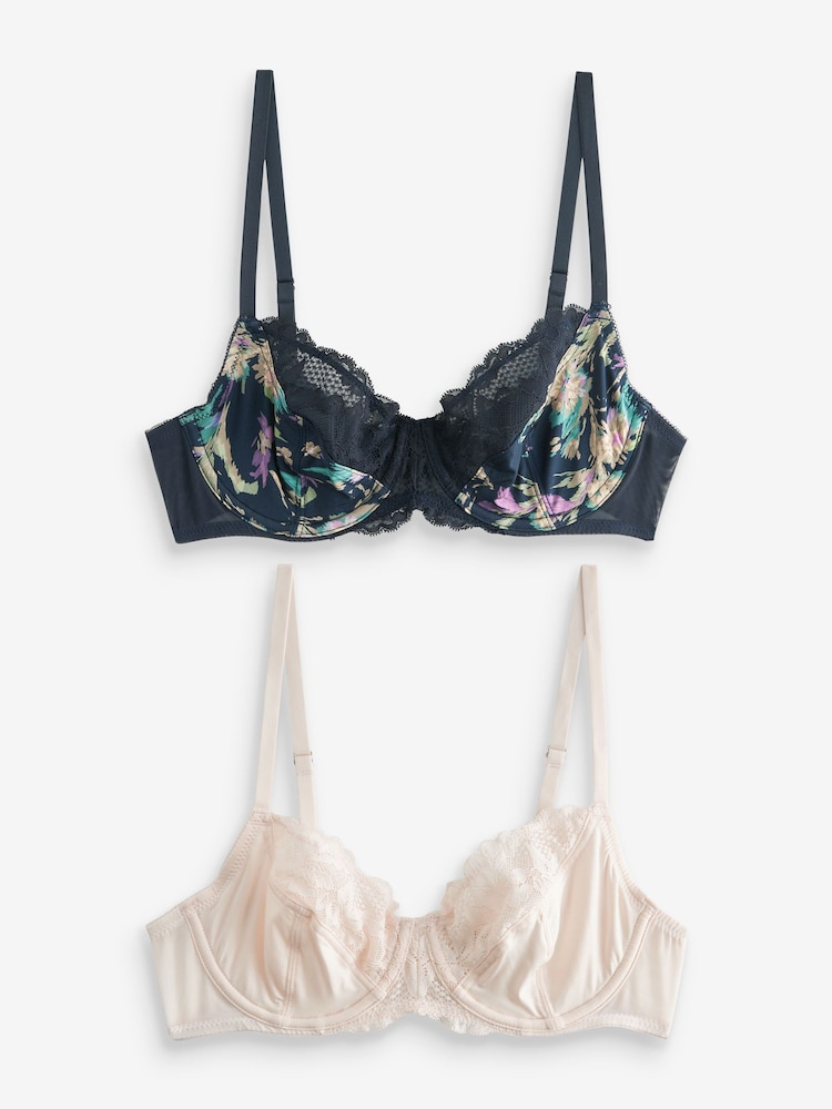 Granatowy z nadrukiem kwiatowym/kremowy - Non Pad Full Cup Bra - Image 7 of 10
