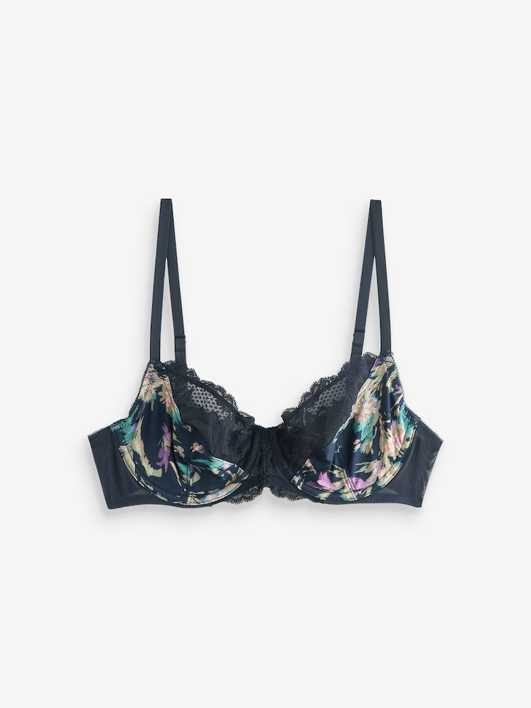 Granatowy z nadrukiem kwiatowym/kremowy - Non Pad Full Cup Bra - Image 9 of 10