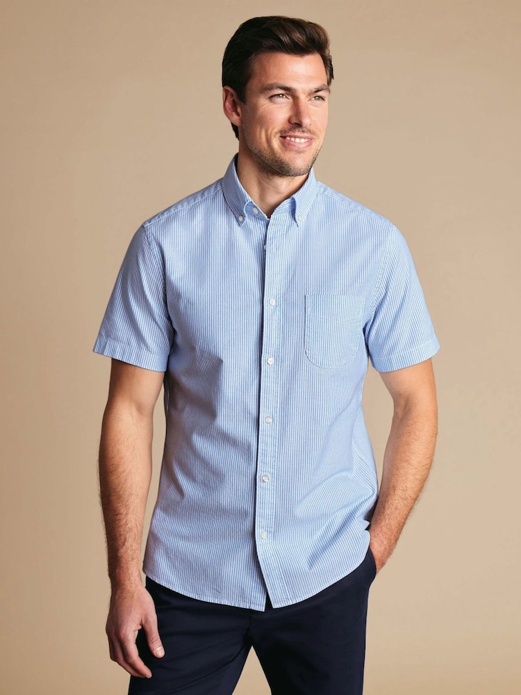 Charles Tyrwhitt Stripe Short Sleves Button-down Stretch Washed Oxford Shirt - Attēls 1 no 6