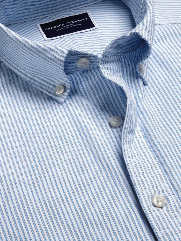 Charles Tyrwhitt Stripe Short Sleves Button-down Stretch Washed Oxford Shirt - Attēls 6 no 6