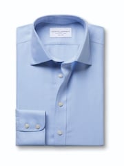 Charles Tyrwhitt Dark Blue Non-Iron Herringbone Slim Fit Shirt - Image 5 of 7