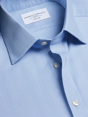Charles Tyrwhitt Dark Blue Non-Iron Herringbone Slim Fit Shirt - Image 6 of 7