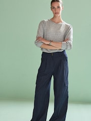 Grey Cosy Lightweight Soft Touch Sleeve Detail Crew Neck Jumper - Image 2 of 7