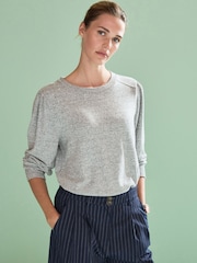 Grey Cosy Lightweight Soft Touch Sleeve Detail Crew Neck Jumper - Image 3 of 7