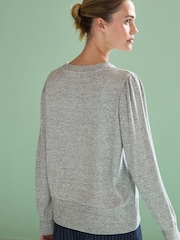 Grey Cosy Lightweight Soft Touch Sleeve Detail Crew Neck Jumper - Image 4 of 7