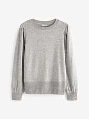 Grey Cosy Lightweight Soft Touch Sleeve Detail Crew Neck Jumper - Image 6 of 7