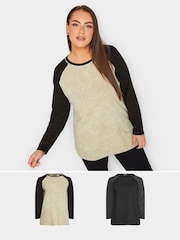 Natur - Yours Curve Langarm-Raglan T-shirts 2 Pack - Bild 1 von 5