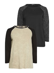 Natur - Yours Curve Langarm-Raglan T-shirts 2 Pack - Bild 2 von 5